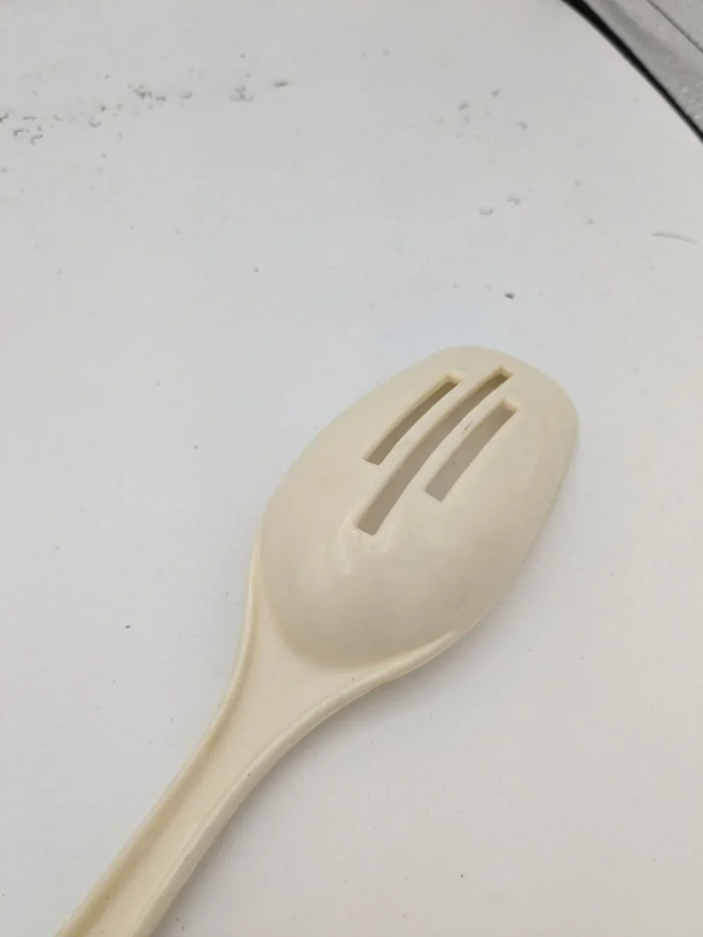 Vintage Foley #1 Almond Nylon Plastic Slotted Spoon 11